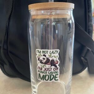 Glass Tumbler with Bamboo Lid and Panda Design